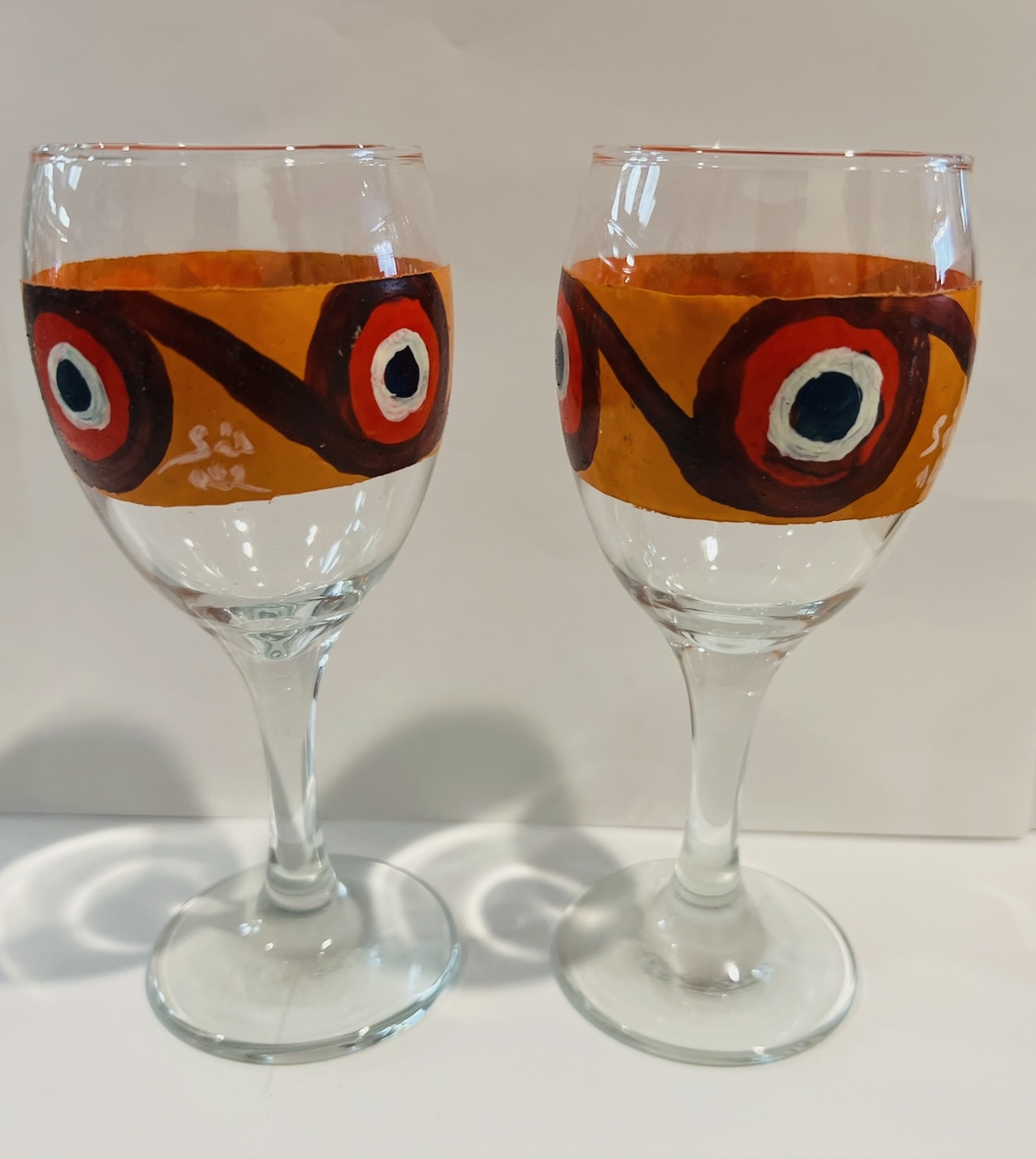 Red Wine Glasses Set of 2, Unique Hand Painted Wine Glasses