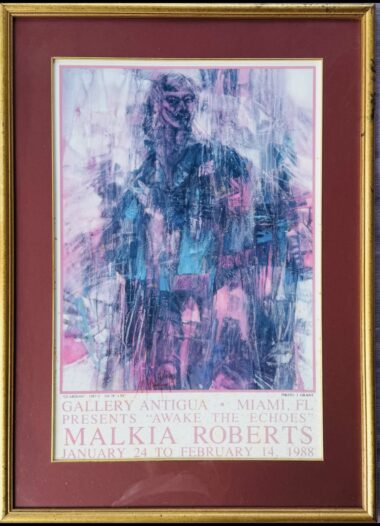 Malkia Roberts' framed poster from Miami's Gallery Antigua - 1988  |   Vintage Poster
