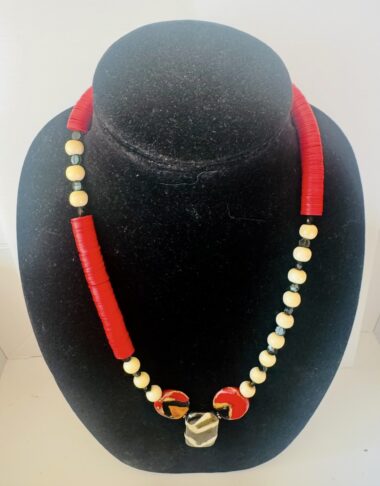 Vintage Necklace:  Red, Black, and White beadsh