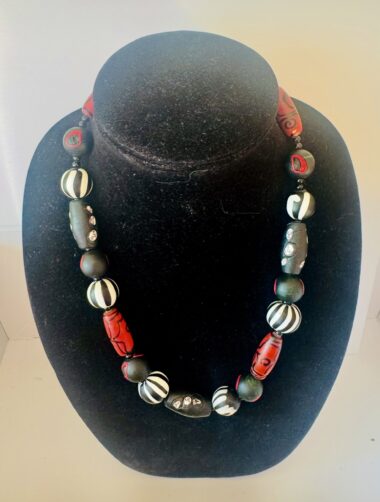 Vintage Necklace:  Red and Mudcloth beads