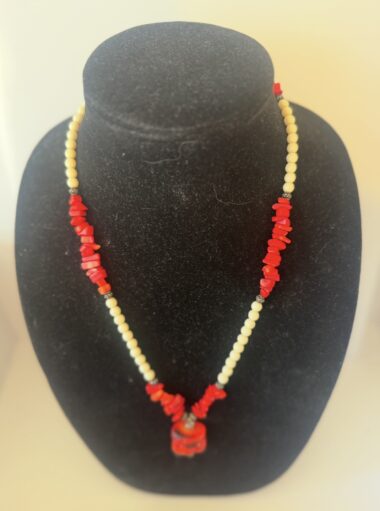 Vintage Necklace:  Red and White Beaded