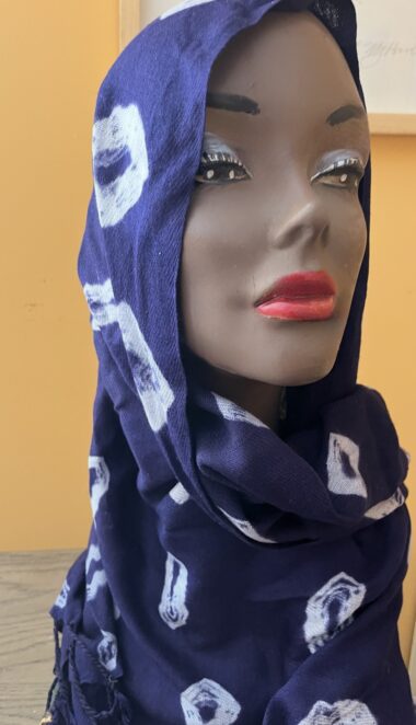 Indigo Scarf with Circle Design 24"x 69"  |  Gasali Adeyemo  |  Nigeria