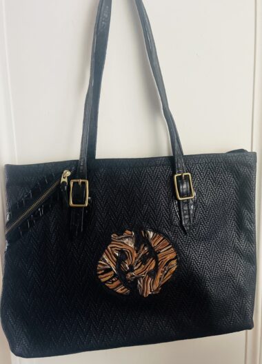 Large Black Leather Purse with Gye Nyame designed by Dr. Clayton Lang