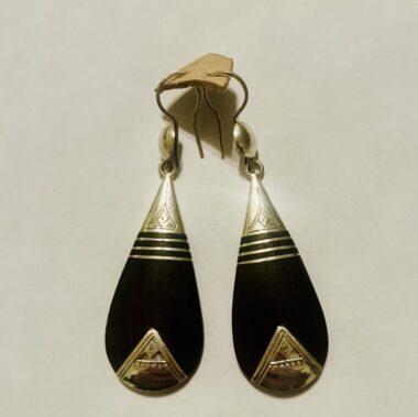 Tuareg Silver Tear-Drop Shaped Earrings with Ebony Wood Inset |  Ambitti Moussa