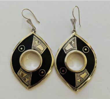 Tuareg Tear Drop Shaped Earrings with Ebony Wood Inset  |  Ambitti Moussa
